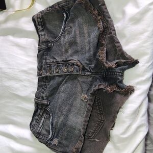 Free People Button Fly Black Denim Distressed shorts, Size 27 Women's